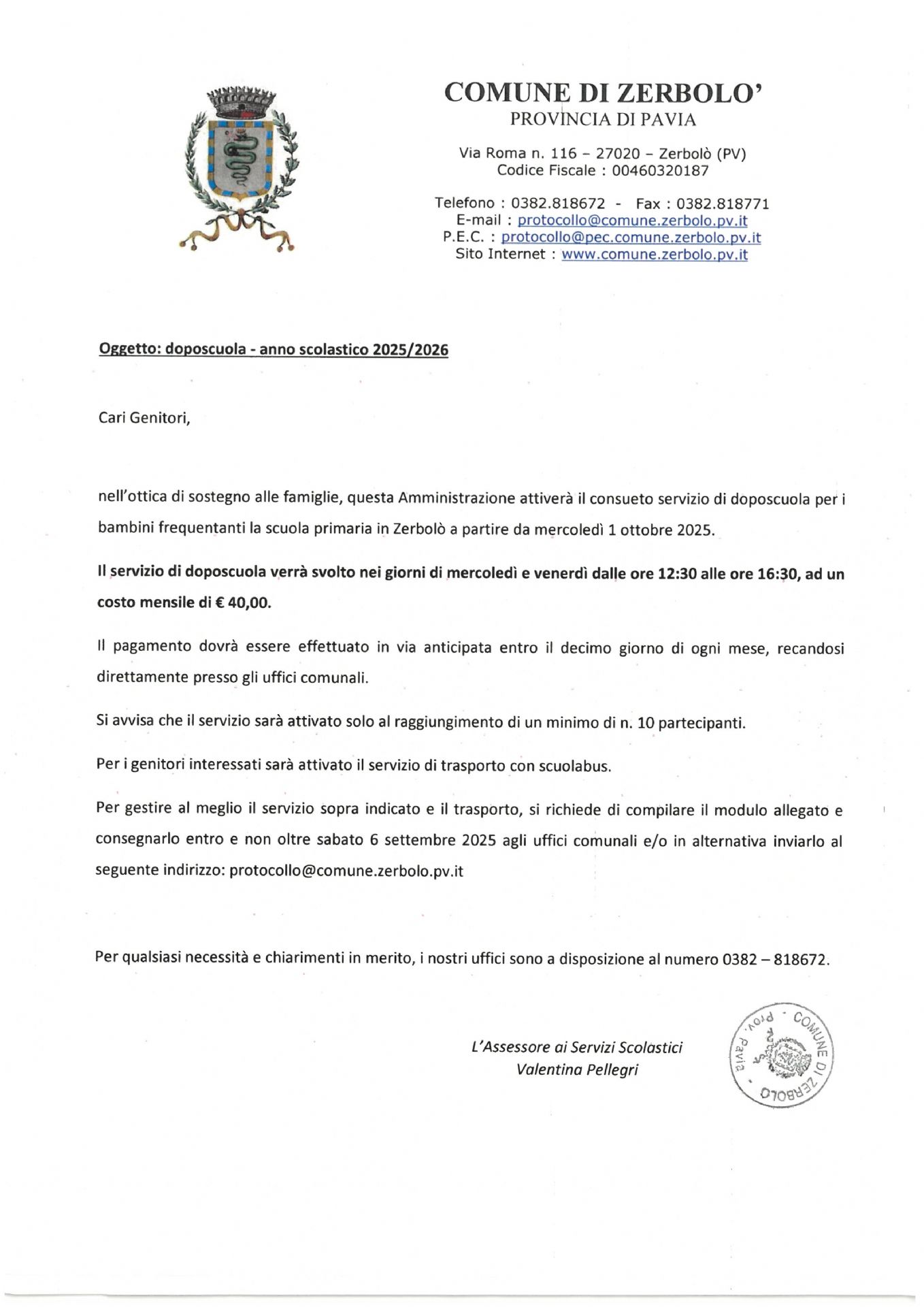 Indicazioni per il servizio doposcuola